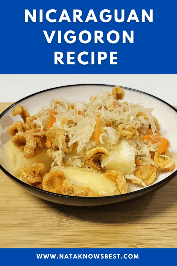 nicaraguan vigoron is made with fried pork cracklings (chicharon) pickled cabbage and boiled yuca. 