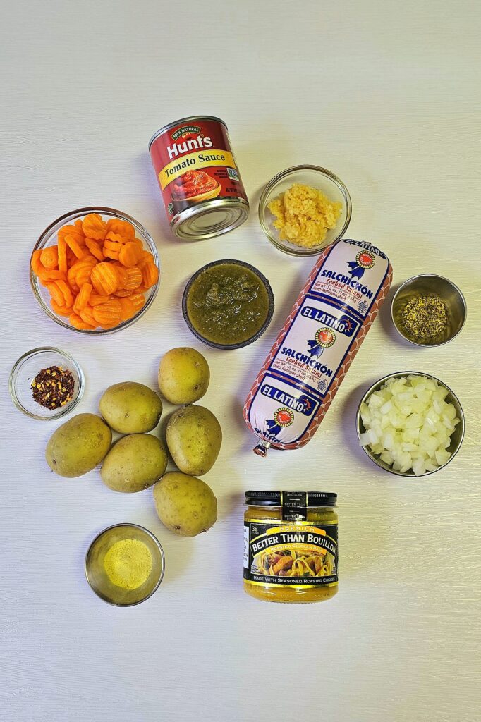 ingredients for a puerto rican sopa de salchichon