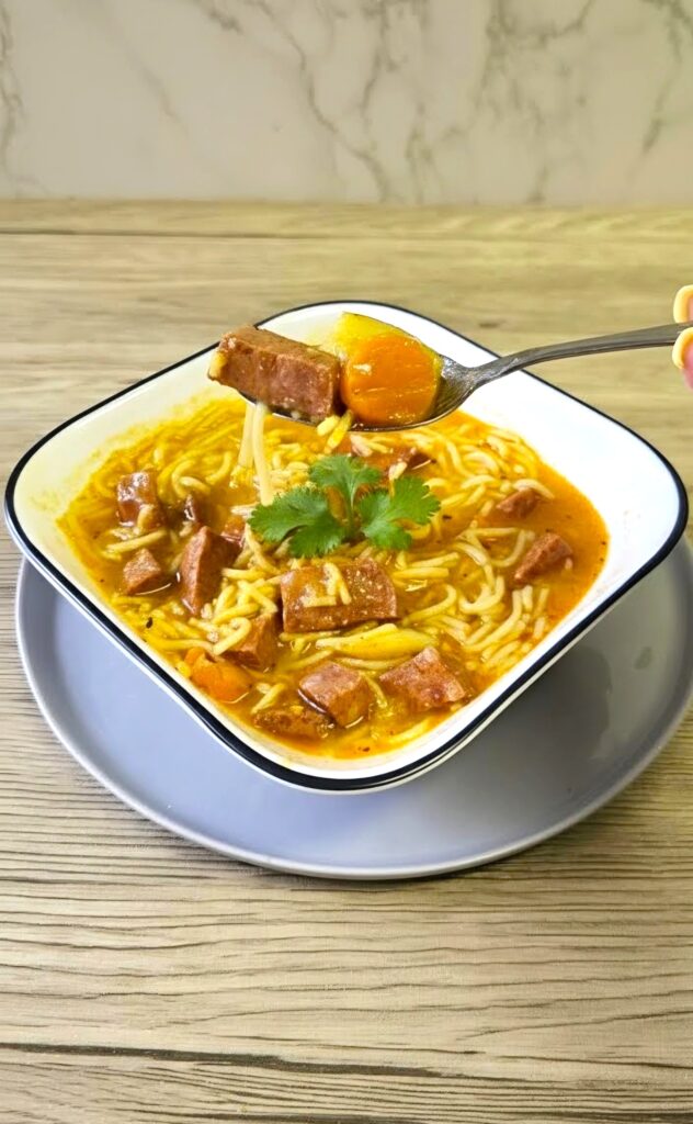 sopa de salchichon con fideos
